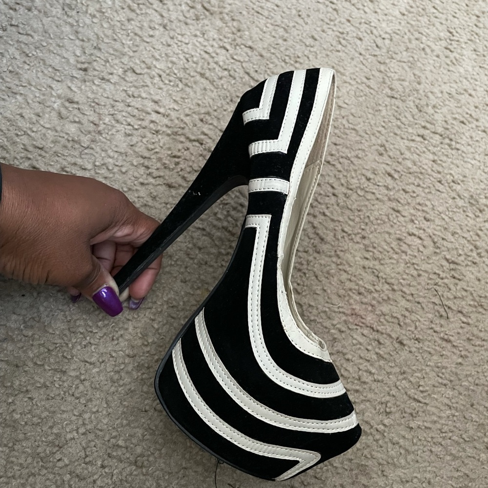 black and cream heels
